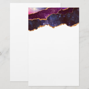 Blue & Purple Space & Stars Modern Agate Stationery