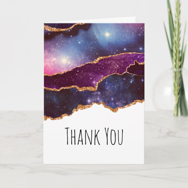 Blue & Purple Space & Stars Modern Agate Thank You Card (Front)