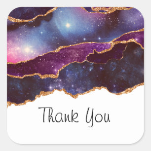 Blue & Purple Space & Stars Modern Agate Thank You Square Sticker