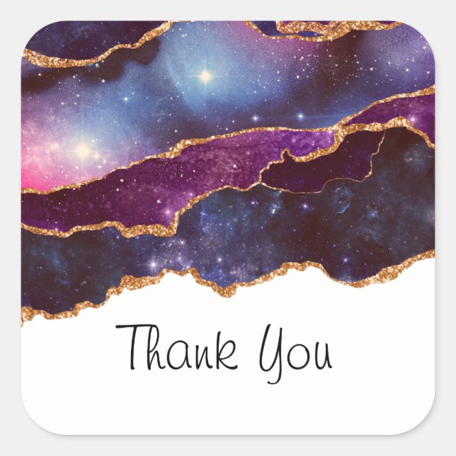 Blue & Purple Space & Stars Modern Agate Thank You Square Sticker (Front)