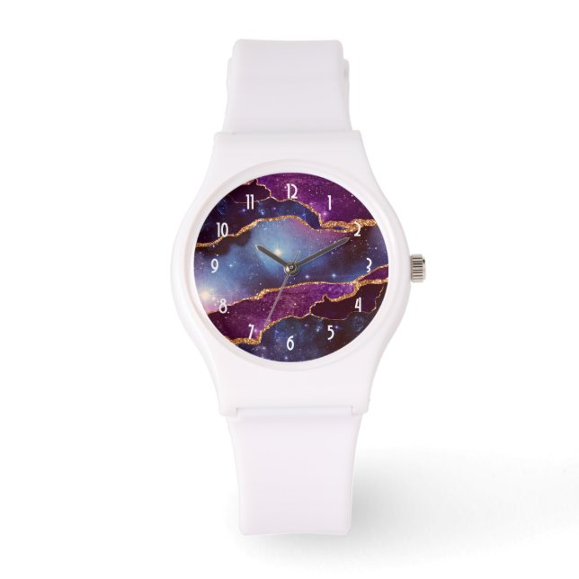 Blue & Purple Space & Stars Modern Agate Watch (Front)