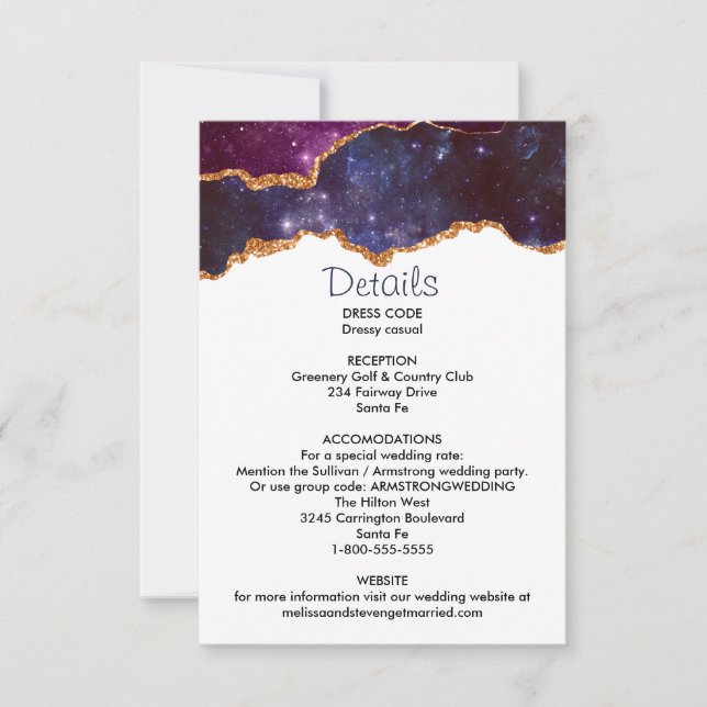 Blue & Purple Space & Stars Modern Agate Wedding Invitation (Front)