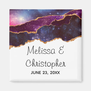 Blue & Purple Space & Stars Modern Agate Wedding Magnet