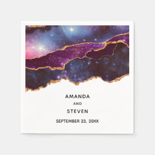 Blue & Purple Space & Stars Modern Agate Wedding Napkin