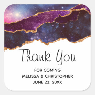 Blue & Purple Space & Stars Modern Agate Wedding Square Sticker