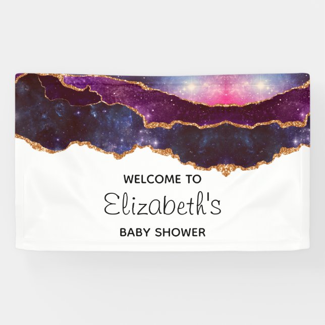 Blue & Purple Space & Stars Modern Baby Shower Banner (Horizontal)