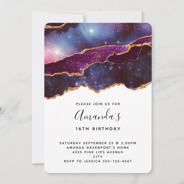Blue & Purple Space & Stars Modern Birthday Invitation (Front)