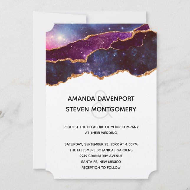 Blue & Purple Space & Stars Modern Wedding Invitation (Front)