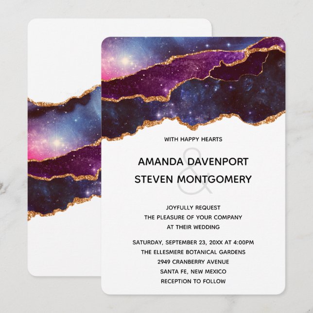 Blue & Purple Space & Stars Modern Wedding Invitation (Front/Back)