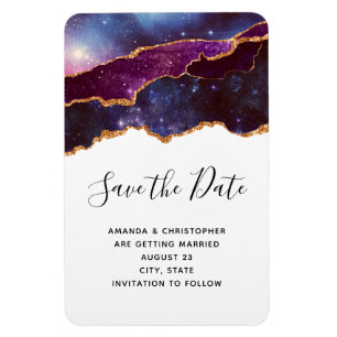 Blue & Purple Space & Stars Wedding Save The Date Magnet