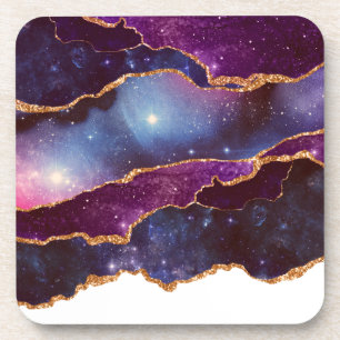Blue & Purple Space & Stars with Gold Ribbon Coaster
