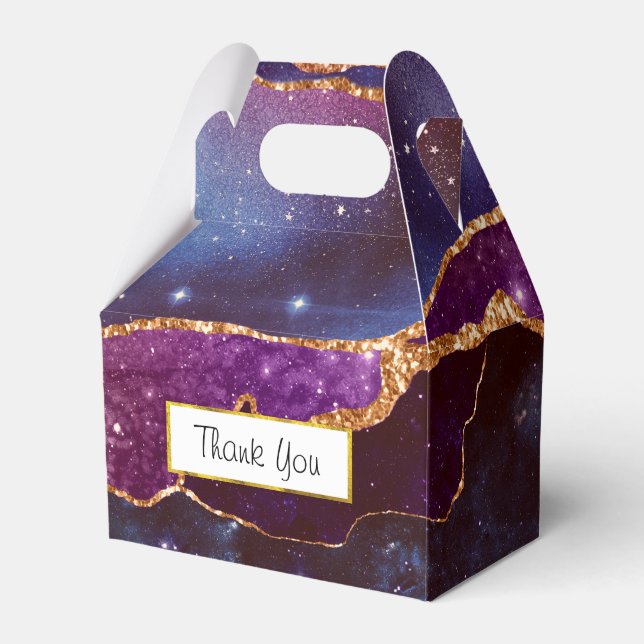 Blue & Purple Space & Stars with Gold Ribbon Favour Box (Front Side)
