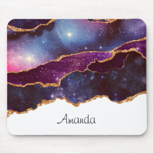 Blue & Purple Space & Stars with Gold Ribbon Mouse Mat