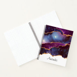 Blue & Purple Space & Stars with Gold Ribbon Noteb Notebook