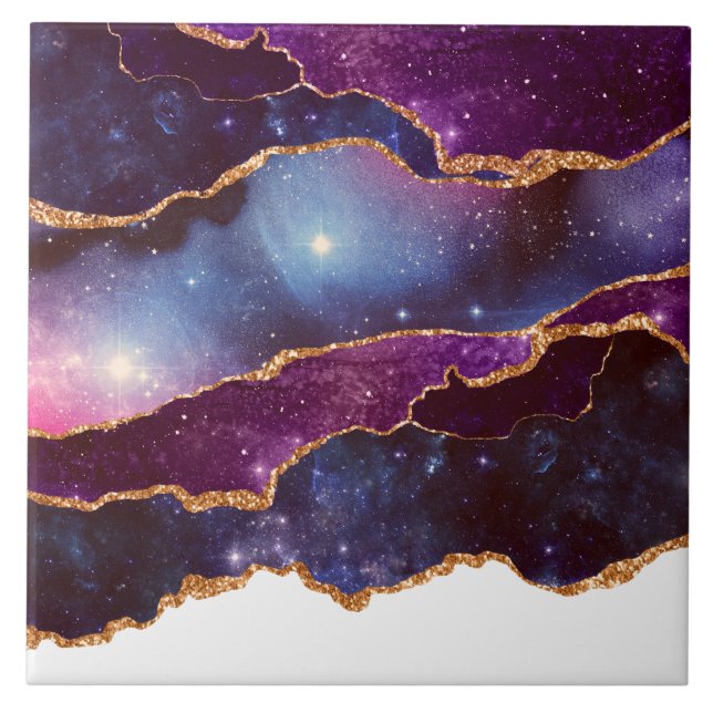 Blue & Purple Space & Stars with Gold Ribbon Tile (Front)