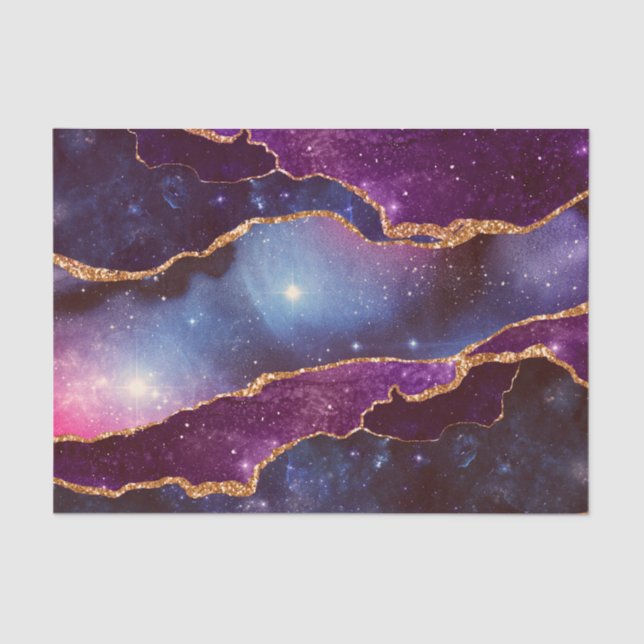 Blue & Purple Space & Stars with Gold Ribbon Tissue Paper (Front)