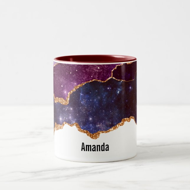 Blue & Purple Space & Stars with Gold Ribbon Two-Tone Coffee Mug (Center)