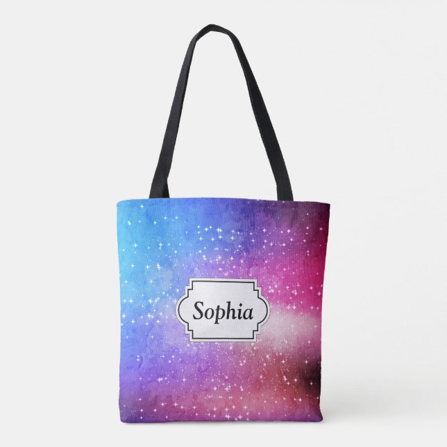 Blue purple starry galaxy sky tote bag (Back)