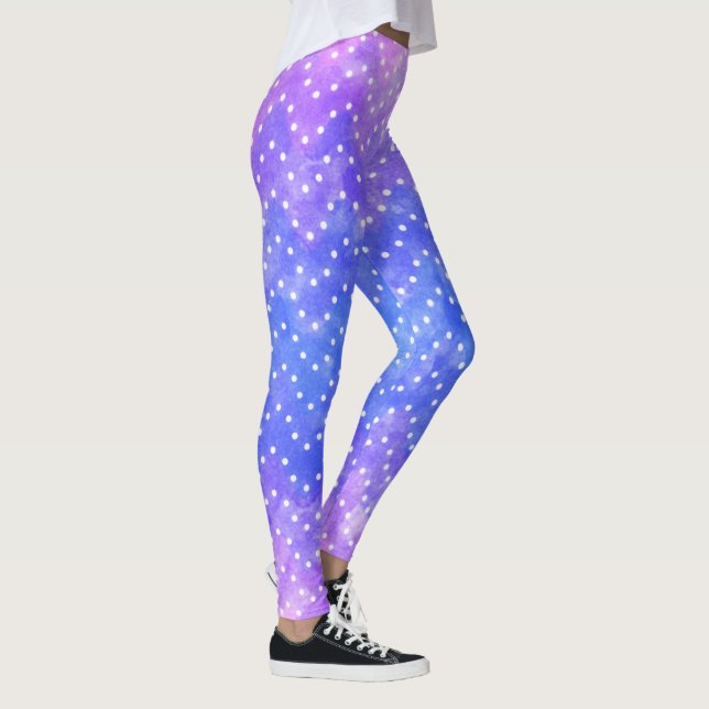 Blue Purple Starry Night Sky Galaxy Watercolor Leggings (Right)