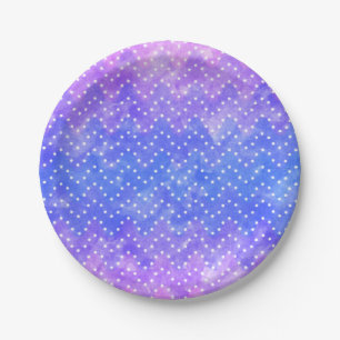 Blue Purple Starry Night Sky Galaxy Watercolor Paper Plate