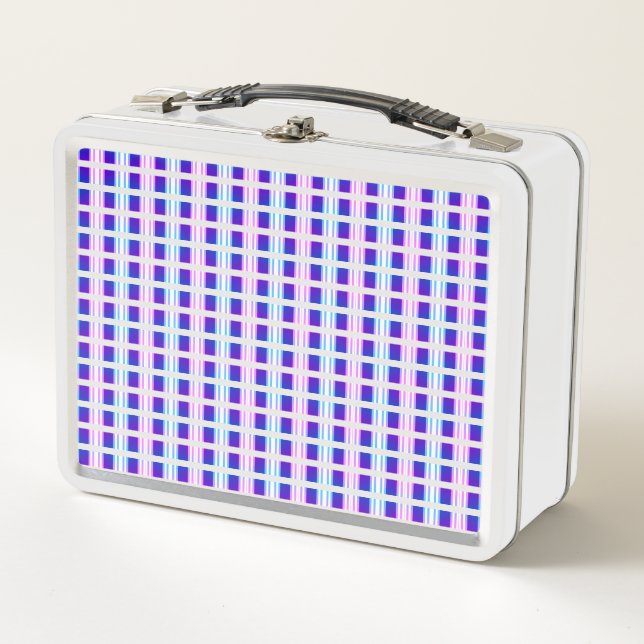 blue & purple striped electric retro  metal lunch box (Front)