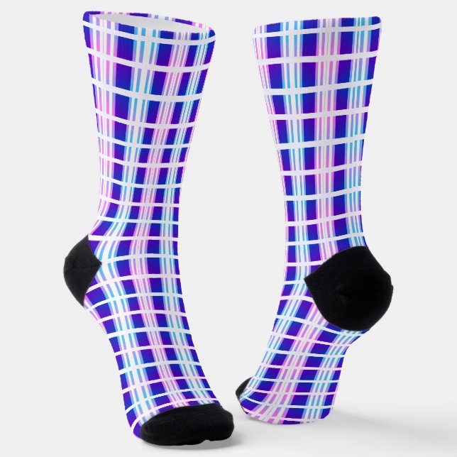 blue & purple striped electric retro  socks (Angled)
