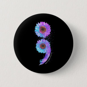 Blue Purple Sunflower Semicolon Suicide Prevention 6 Cm Round Badge