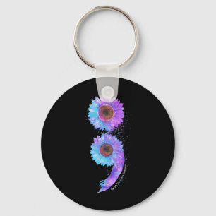 Blue Purple Sunflower Semicolon Suicide Prevention Key Ring