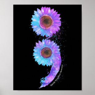 Blue Purple Sunflower Semicolon Suicide Prevention Poster