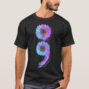 Blue Purple Sunflower Semicolon Suicide Prevention T-Shirt