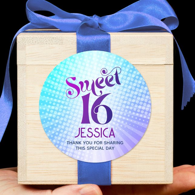 Blue Purple Sweet 16 Groovy Gradient Retro Boho Classic Round Sticker (Creator Uploaded)