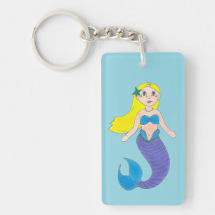Blue Purple Swimming Ocean Mermaid Personalised Key Ring
