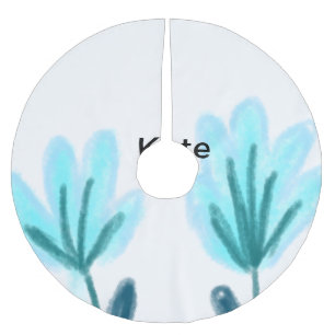 Blue purple t floral watercolor add name text thro brushed polyester tree skirt