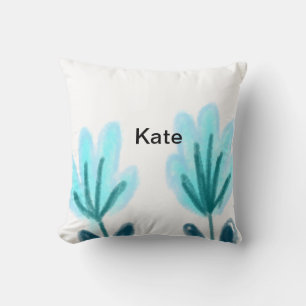 Blue purple t floral watercolor add name text thro cushion