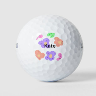 Blue purple t floral watercolor add name text thro golf balls
