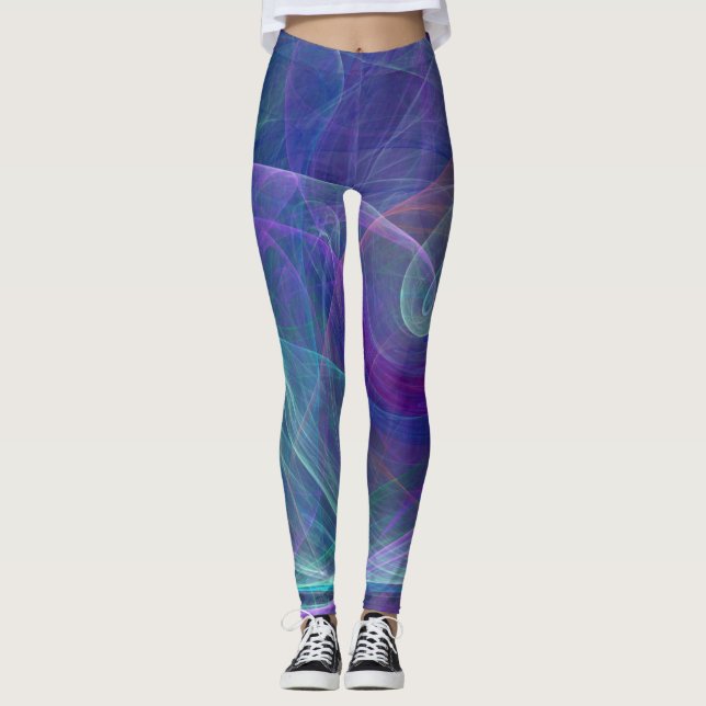 Blue Purple Teal Airy Abstraction Leggings (Front)