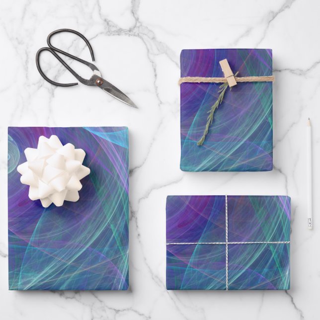 Blue Purple Teal Airy Abstraction Wrapping Paper Sheet (Front)
