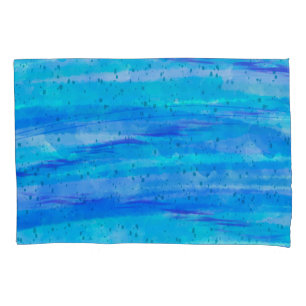 Blue, Purple, Teal, Aqua Abstract Waves Coastal  Pillowcase