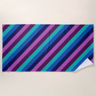 Blue Purple Teal Stripes Beach Towel