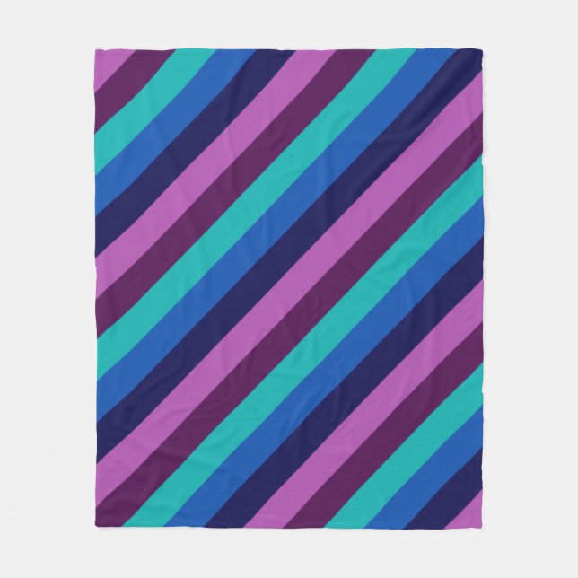 Blue Purple Teal Stripes Medium Fleece Blanket (Front)