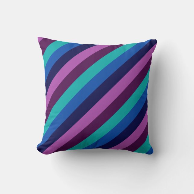 Blue Purple Teal Stripes Throw Pillow (Front)