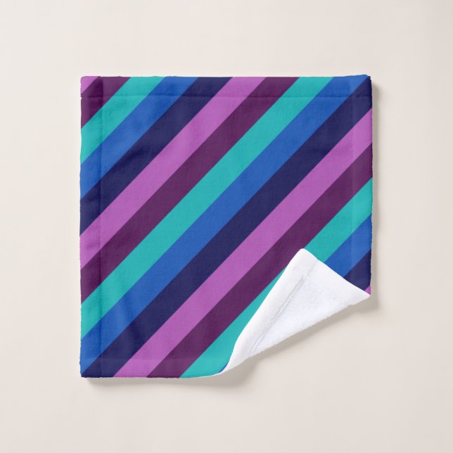 Blue Purple Teal Stripes Washcloth Wash Cloth (Wash Cloth)