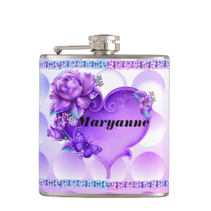 Blue/Purple Textured Flask with Heart& Diamonds