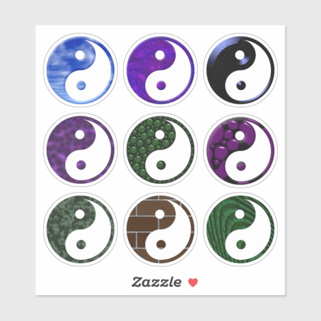 Blue Purple Textured Yin Yang Symbol Set of 9  (Sheet)