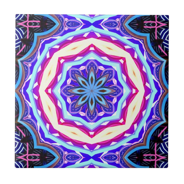 blue/purple tibetan mandala circle tile (Front)