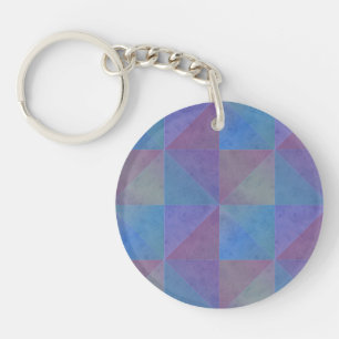 Blue Purple Triangles Geometric Pattern Key Ring