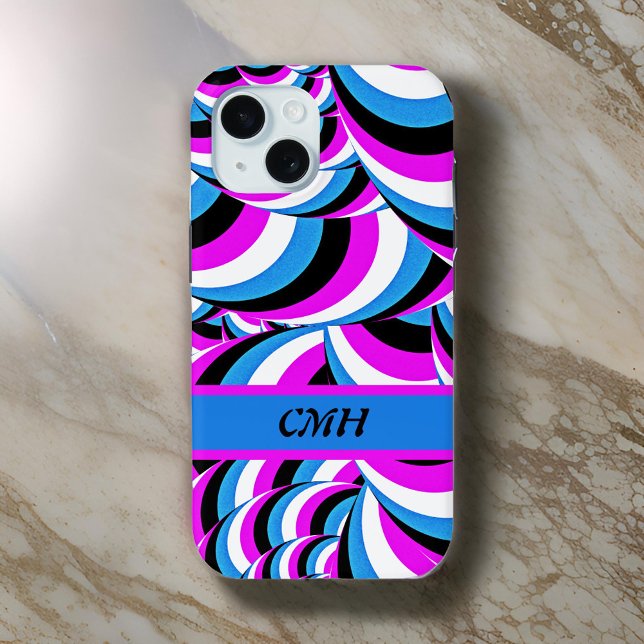 Blue Purple Tubular Swirls Geo with Initials Case-Mate iPhone Case (Creator Uploaded)