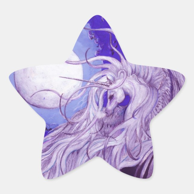 Blue Purple Unicorn Pegasus Pegacorn Lunar Moon Star Sticker (Front)