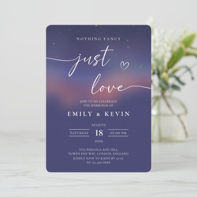 Blue Purple Vibrant Minimalist Wedding  Invitation (Standing Front)