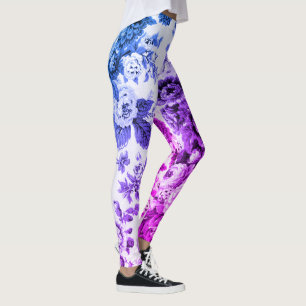 Blue & Purple Vintage Botanical Floral Toile No.3 Leggings